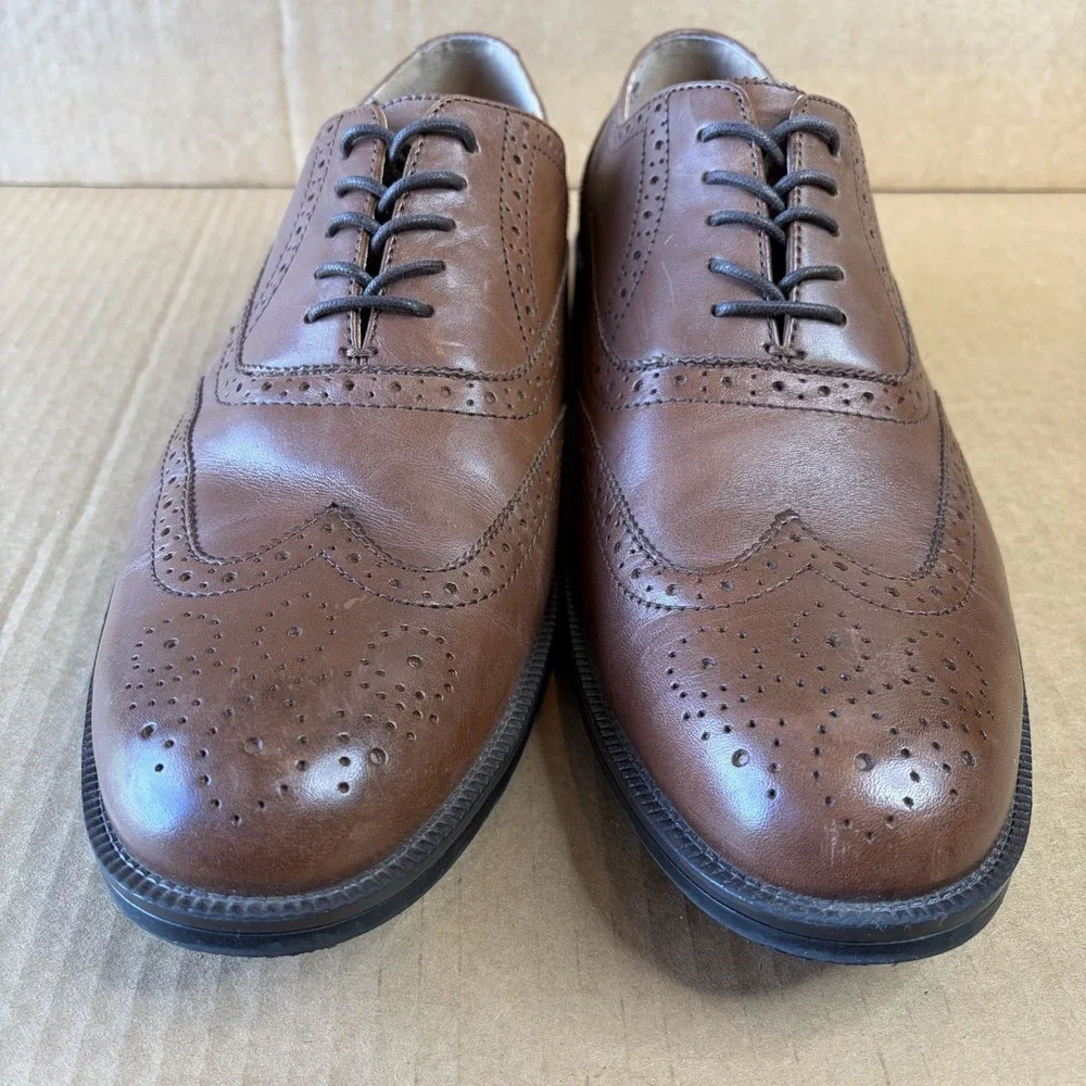 GH Bass Mens Brown Leather Wingtip Brogue Oxford Dress Shoes‎ Lace Up