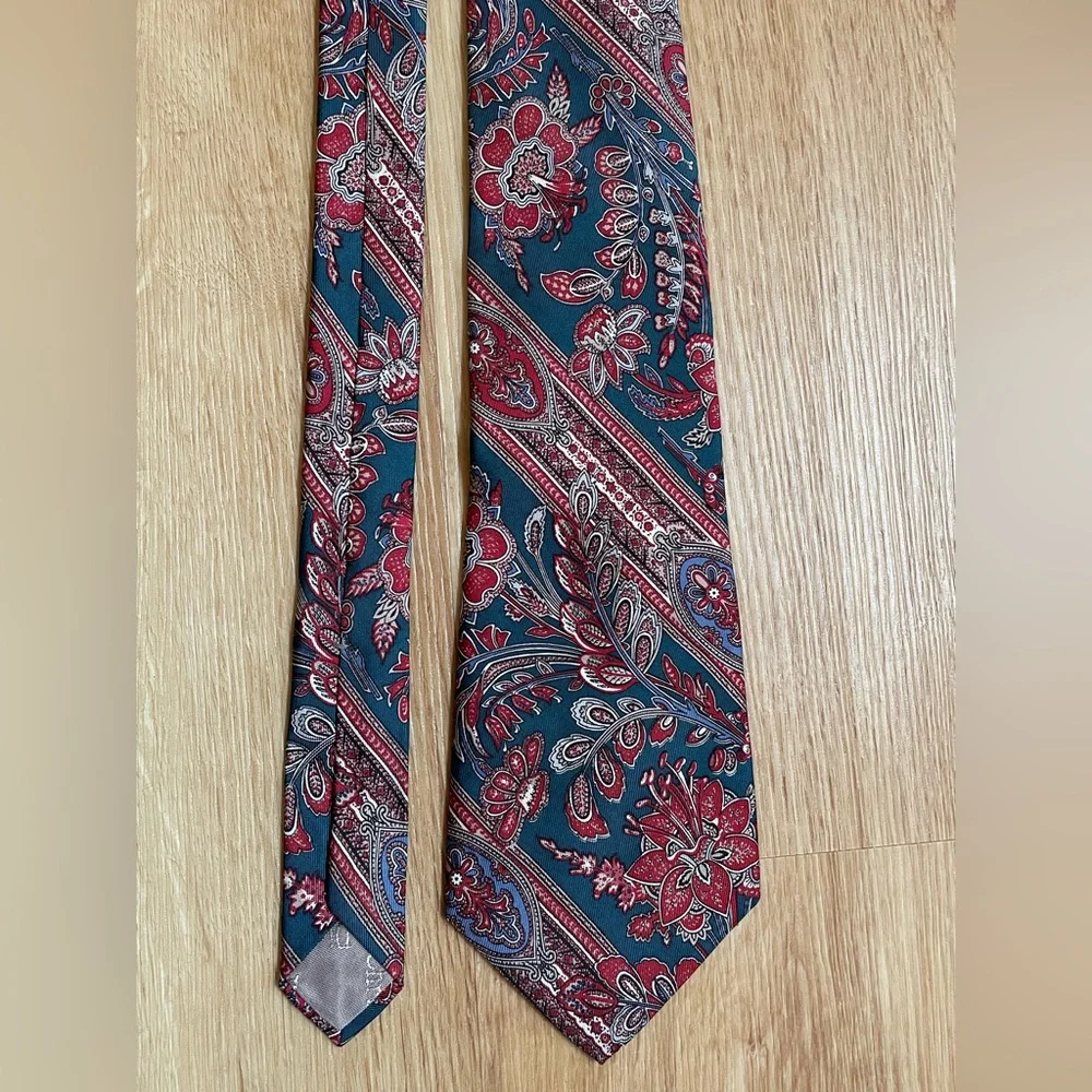 Christian Dior vintage silk men’s tie stripes floral blue red