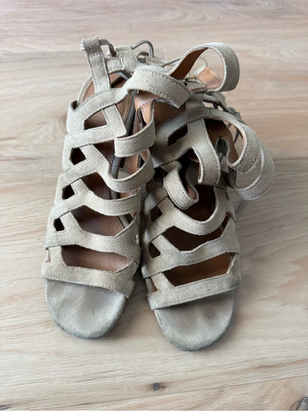 Franco Sarto Beige Suede Strappy Gladiator Heels