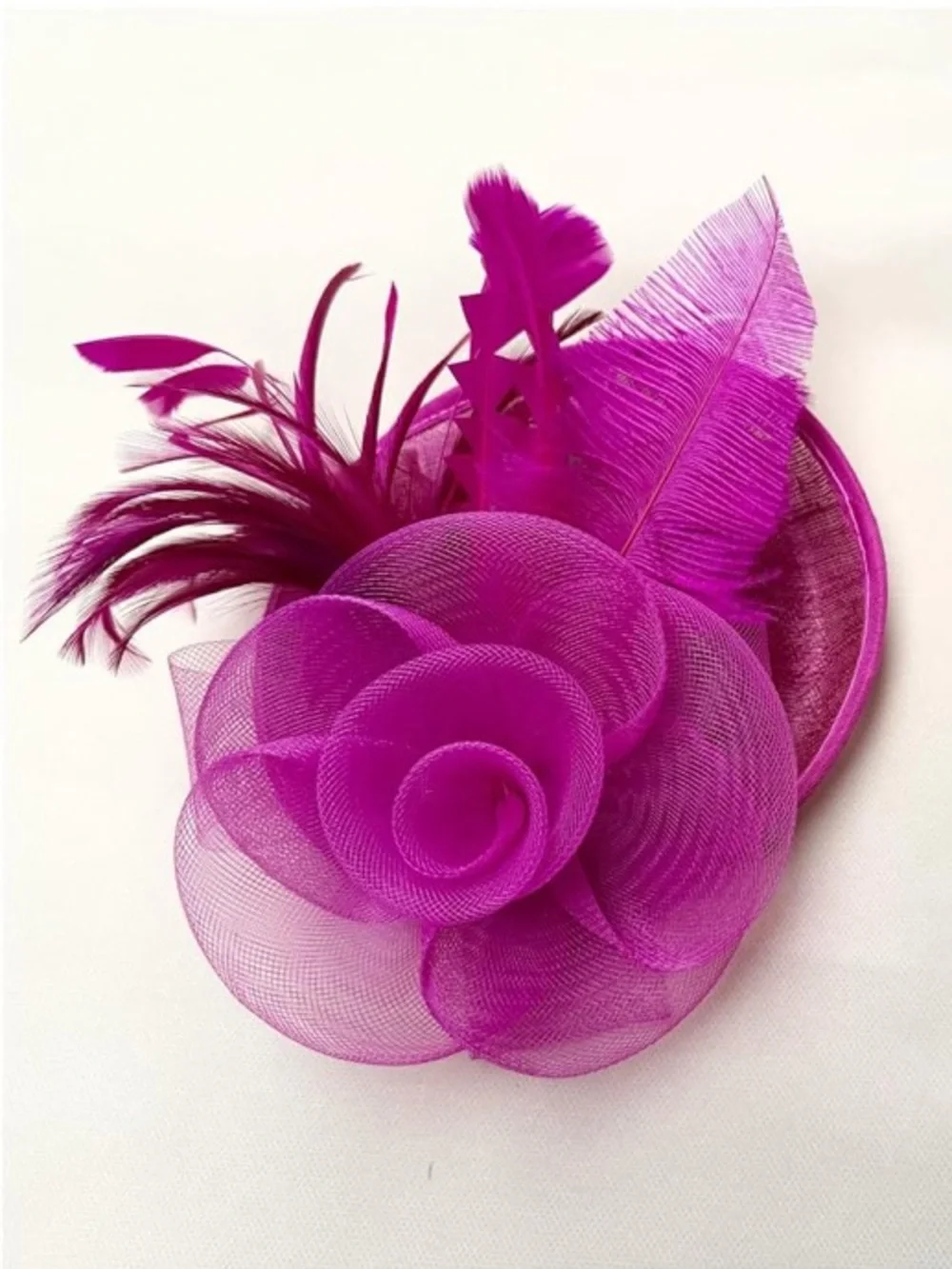 Fuchsia KY Derby Hat Fascinator | Sinamay Floral Feather Cocktail Headpiece |