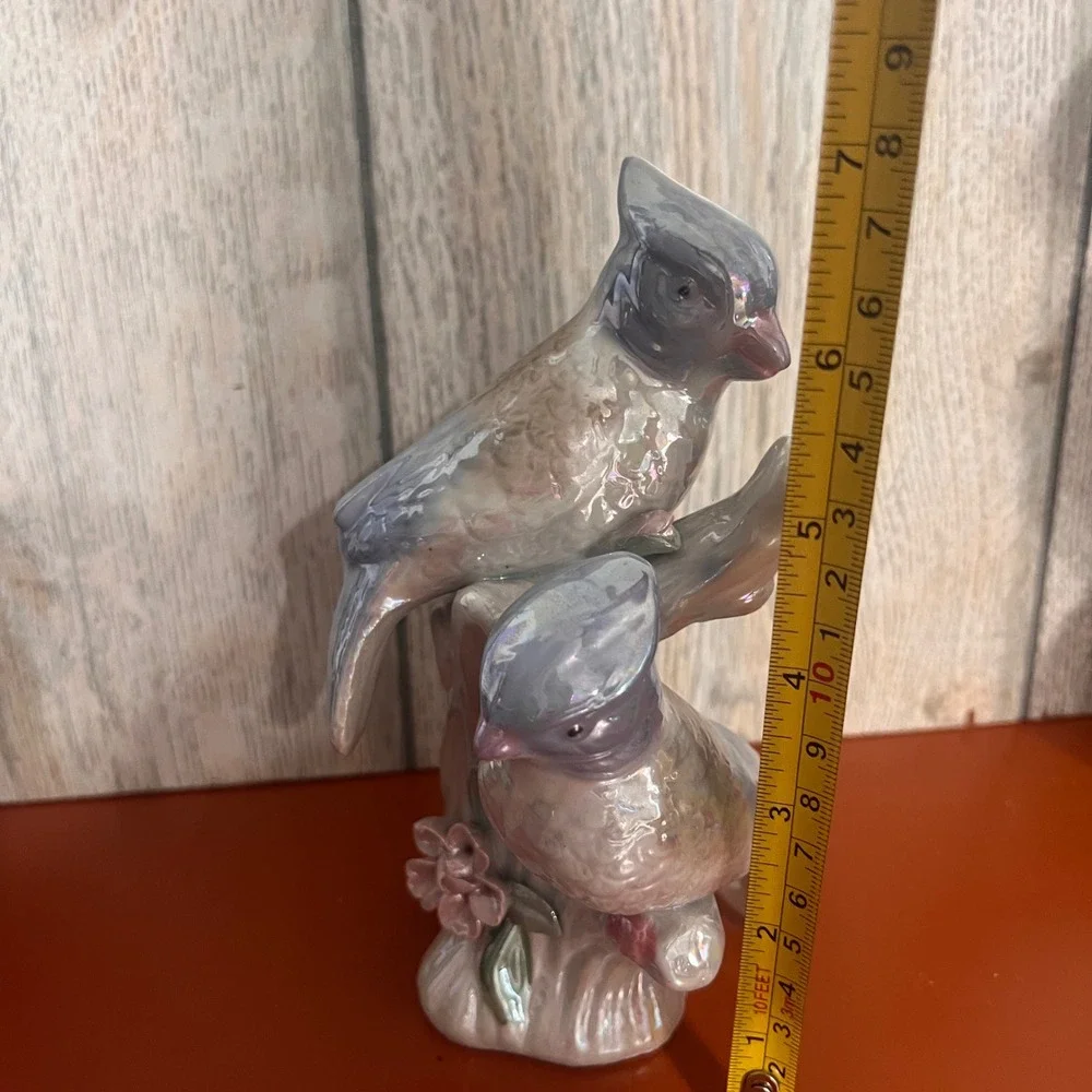 Vintage Lusterware Blue Jay Pair Ceramic Figurine Pearlescent Bird Statue 7.5