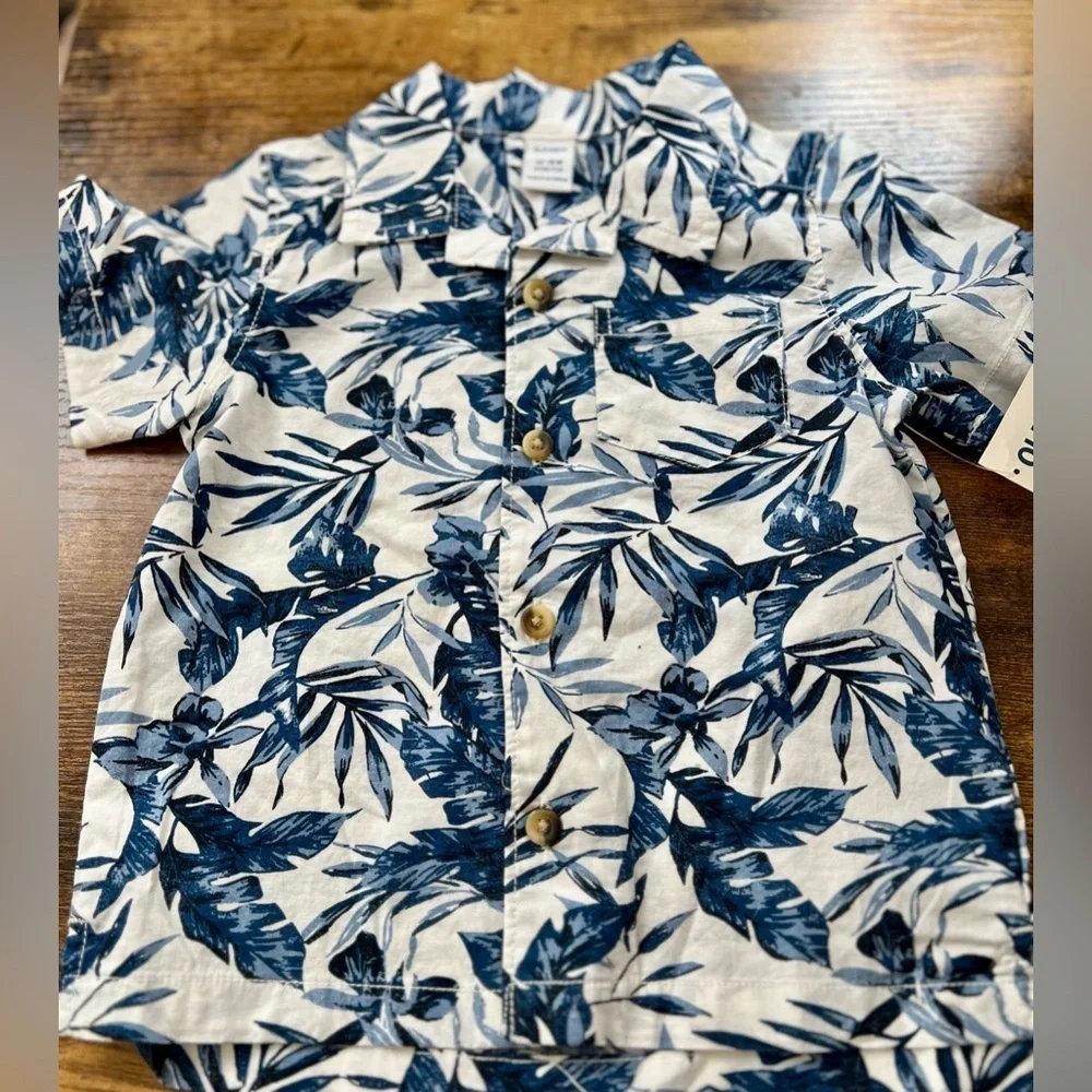 OLD NAVY NWT Blue Floral Button Down Shirt, 12-18 Month