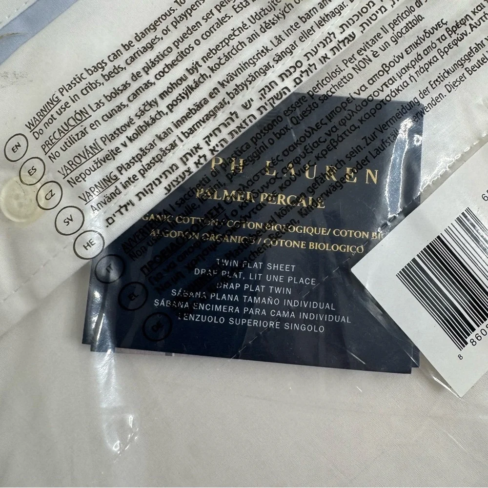 Ralph Lauren NWT Organic Cotton Palmer‎ Twin Flat Sheet Sky Blue