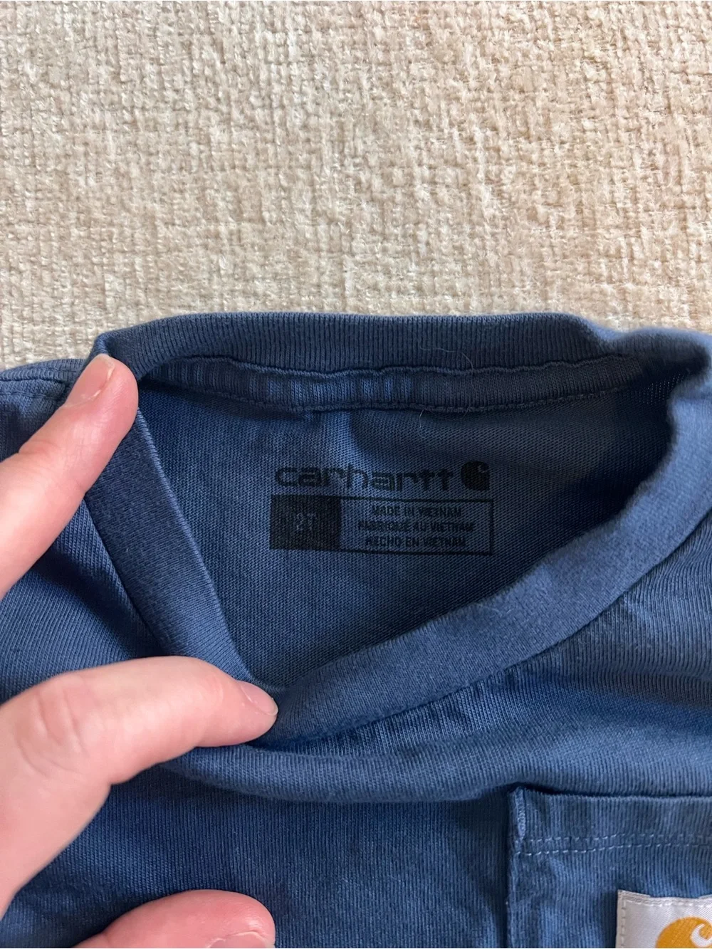Carhartt Kids Navy Blue Long-Sleeve Pocket Tee with Yellow Logo