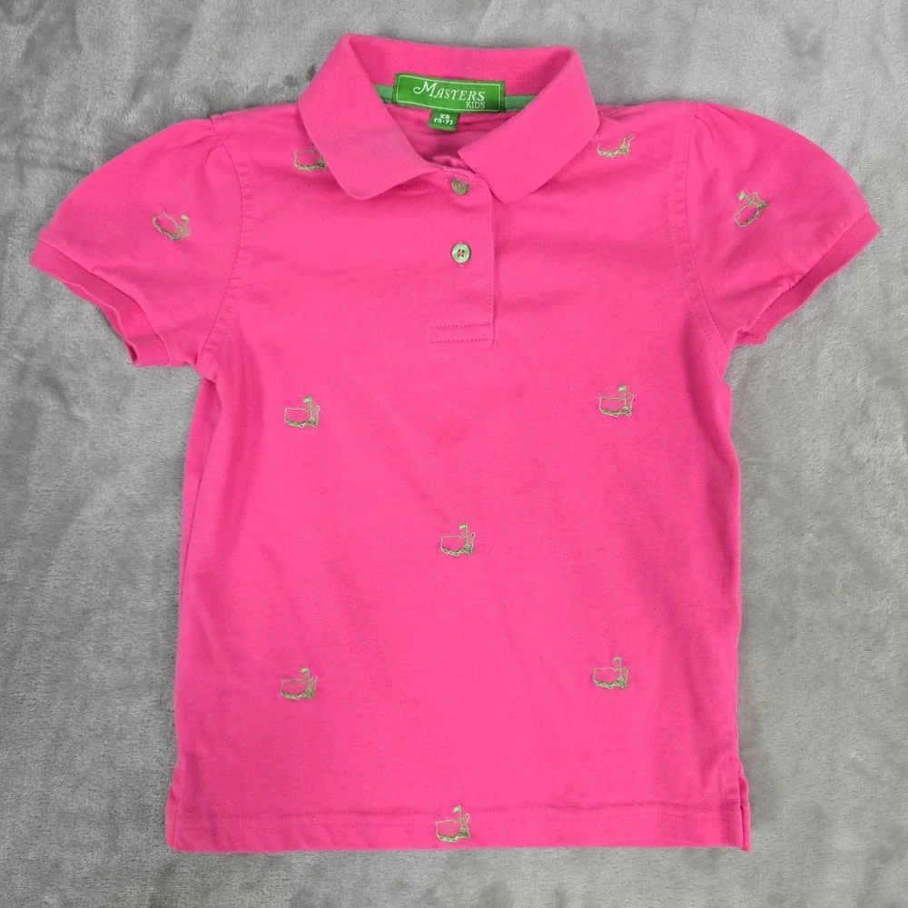 Masters Kids Girls Golf Polo XS (5-7) Pink AOP Logo