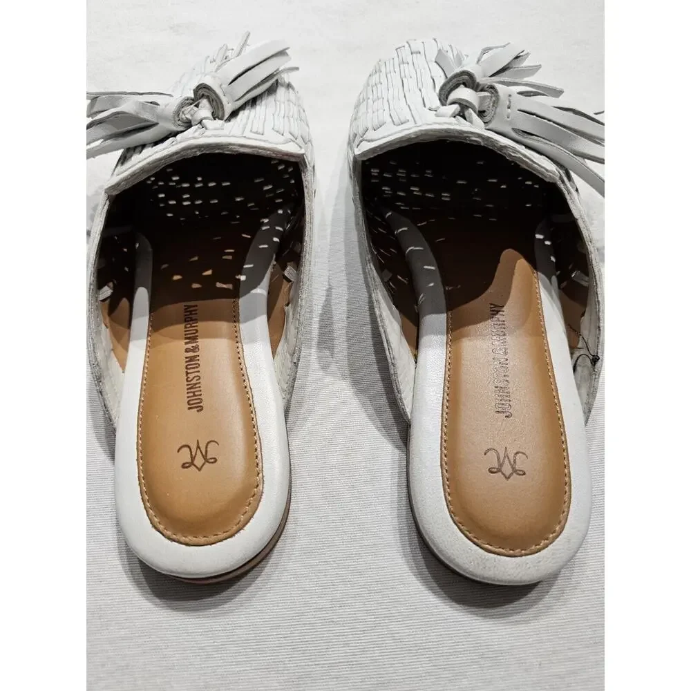 Johnston & Murphy Belle Womens Shoe 7 M White Woven Leather Mule Tassel