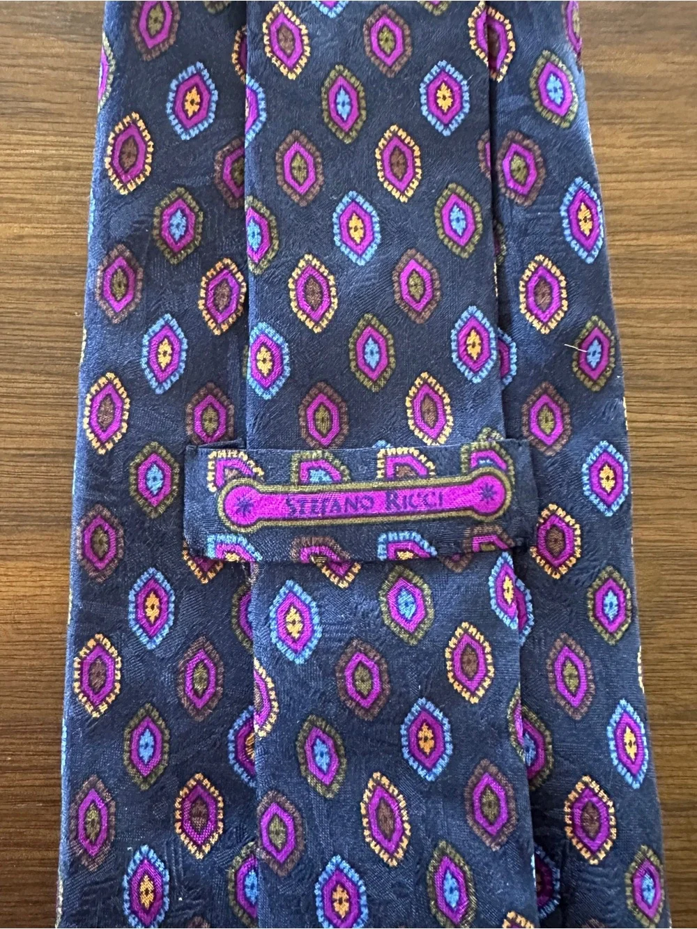 Stefano Ricci Navy Tie with Purple, Blue & Gold Medallions