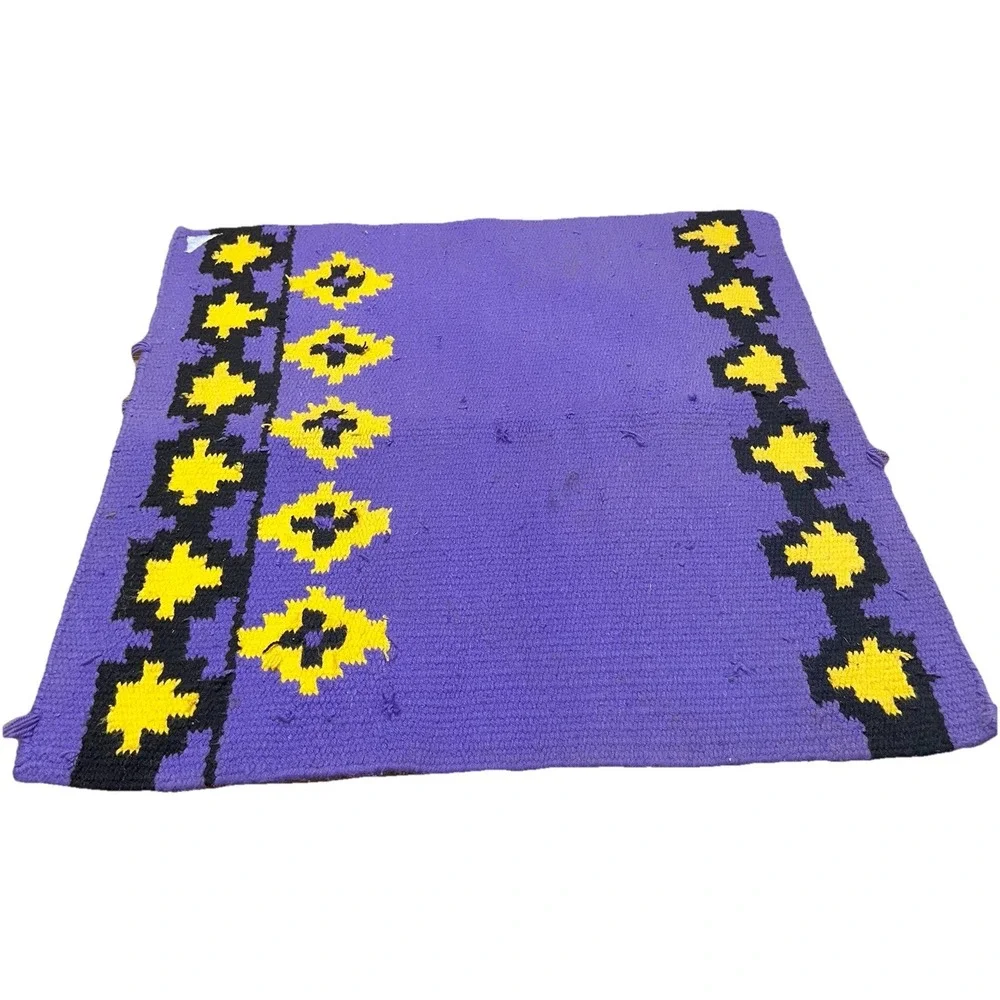 Mayatex Vintage Heavy Wool Saddle Blanket Horse Show Purple Yellow Aztec 35x33.5