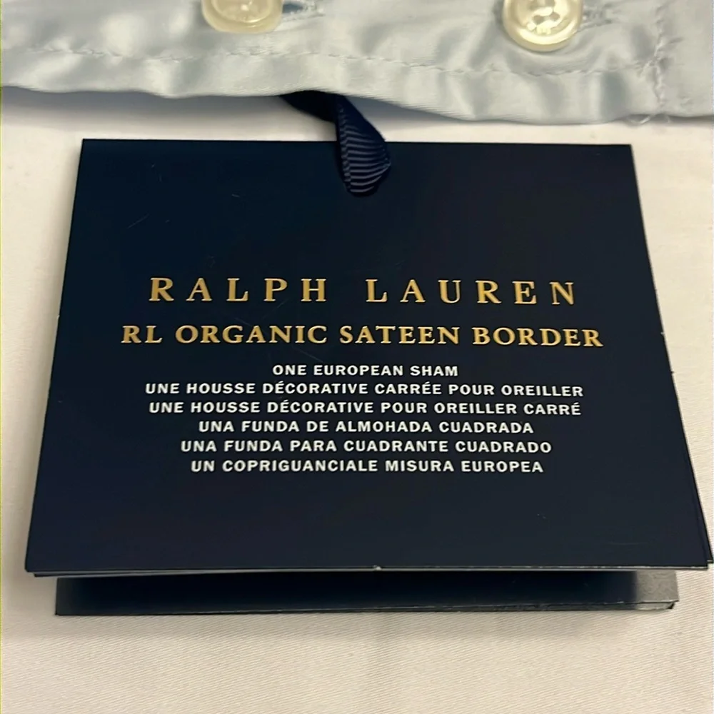 Ralph Lauren RL Organic Sateen Border European Euro Pillow Sham Blue Hyacinth