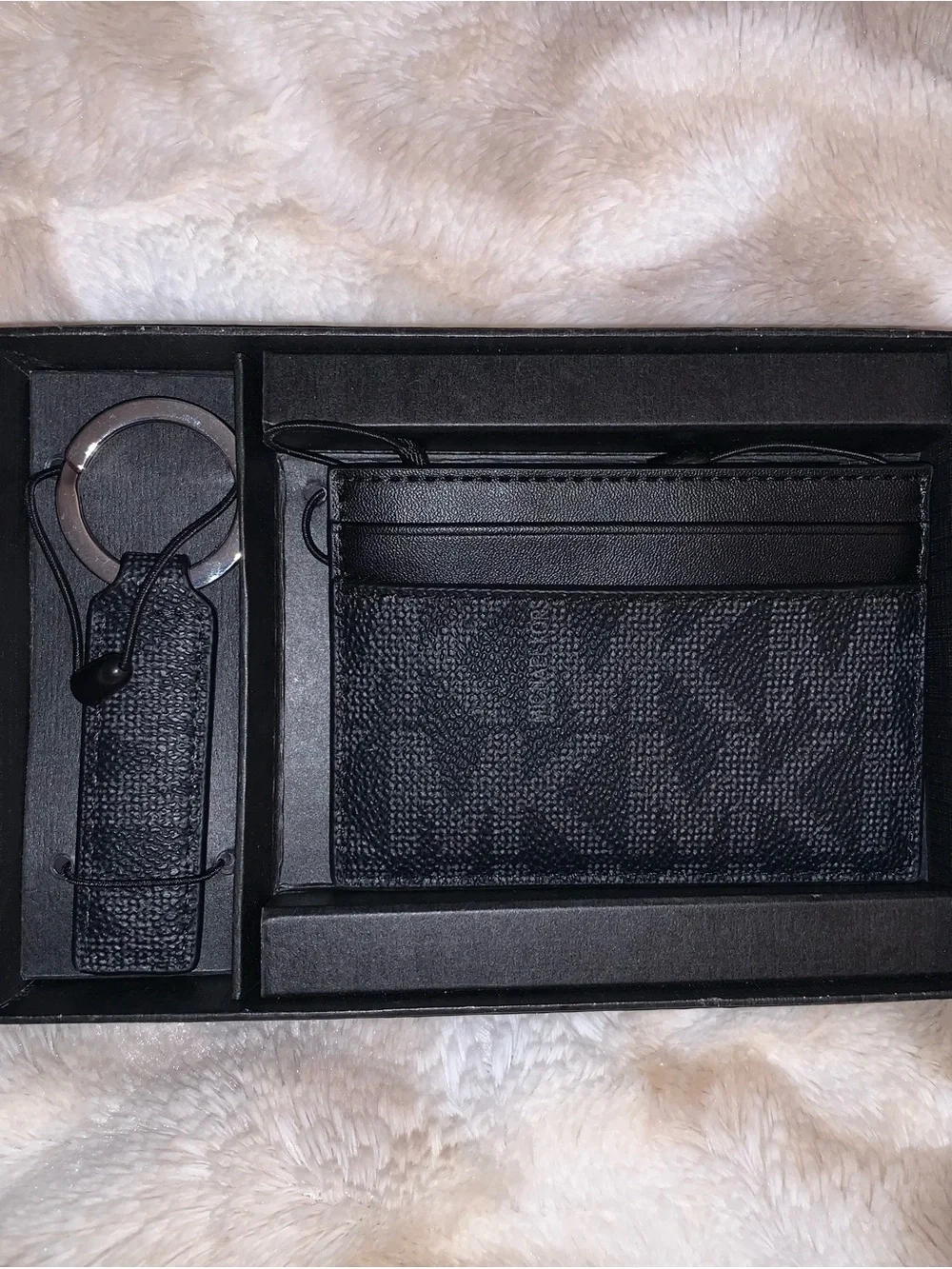 Michael Kors Black Signature Card Holder & Key Ring Set
