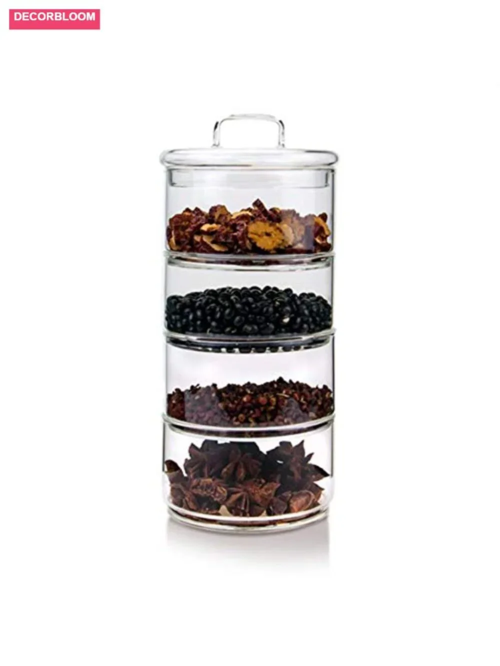 4-Tier Stackable Glass Storage Jars with Airtight Lids - Borosilicate Glass
