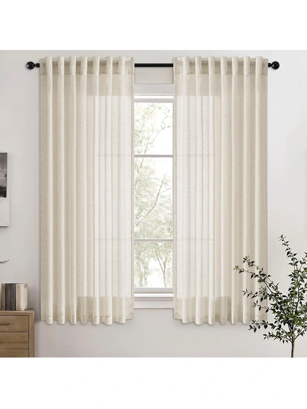 Ivory White Light Filtering Linen Curtains 54 Inch Length 2 Panel Set new 🆕