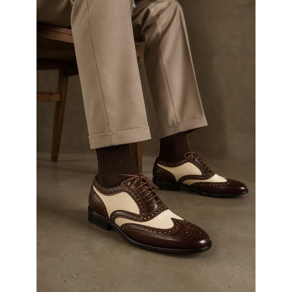 Florsheim‎ Limited Spectator Wingtip Oxford Shoes Mens 7D Brown Cream