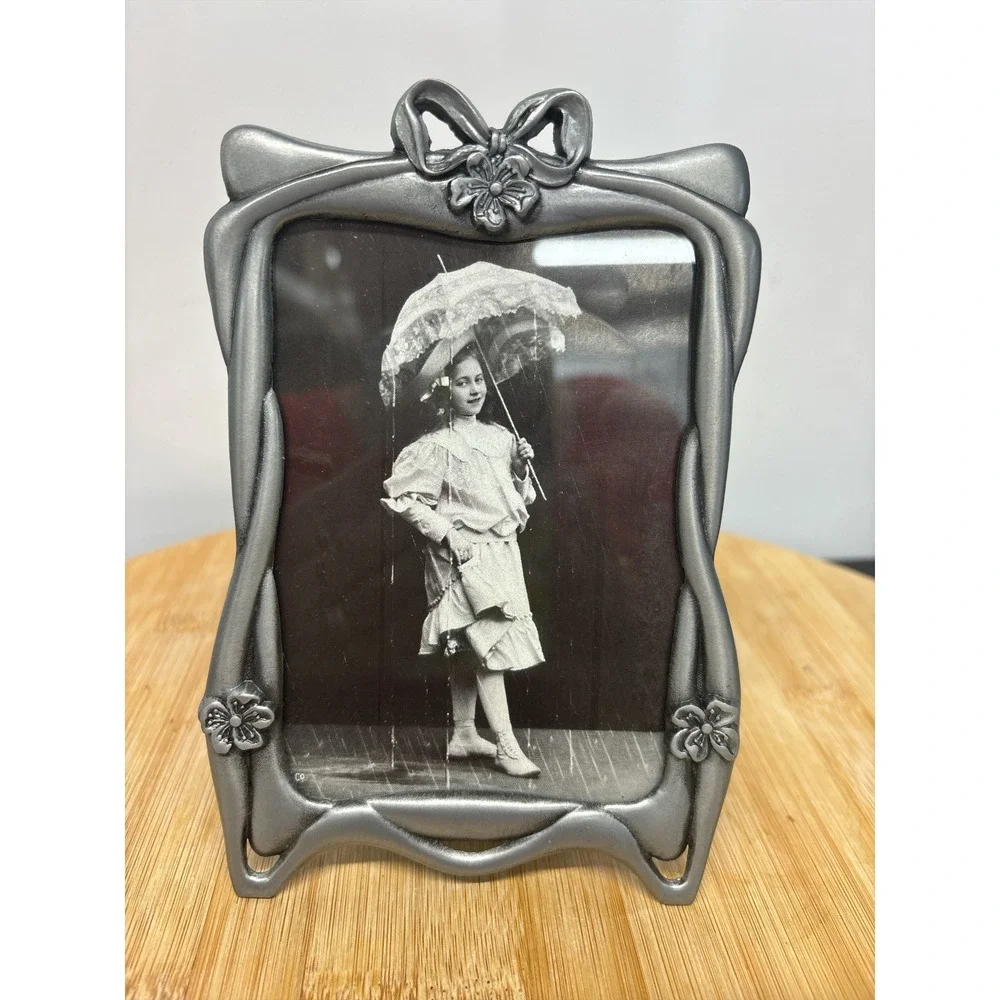 Vintage 1989 SEMO Pewter Art Nouveau Style Picture Frame Bow Floral 4