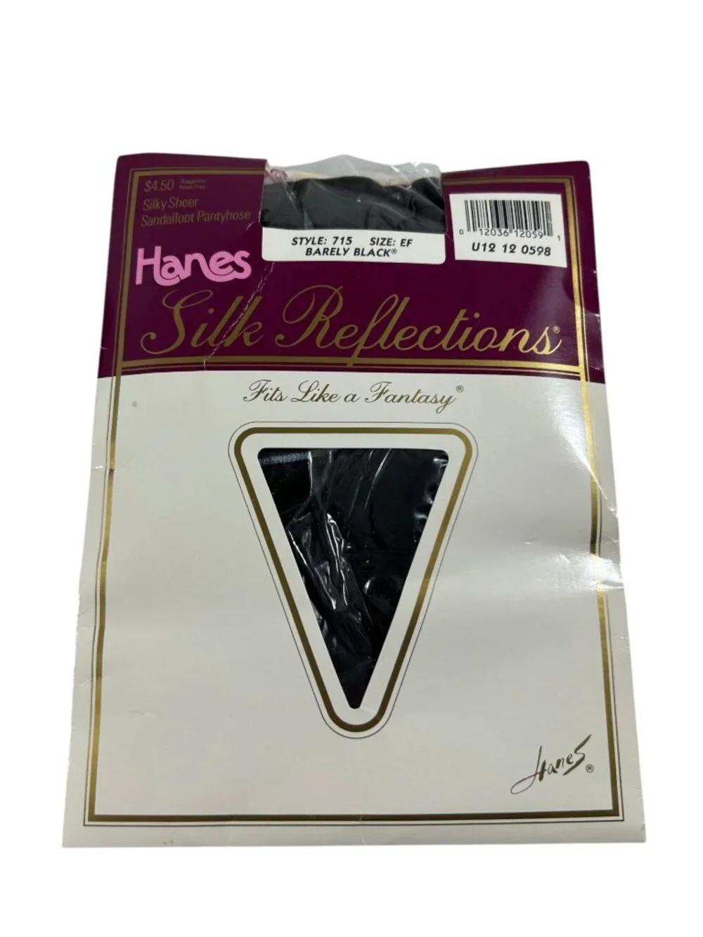 Hanes Silk Reflections Barely Black Size EF Sandalfoot Pantyhose Silky Sheer New
