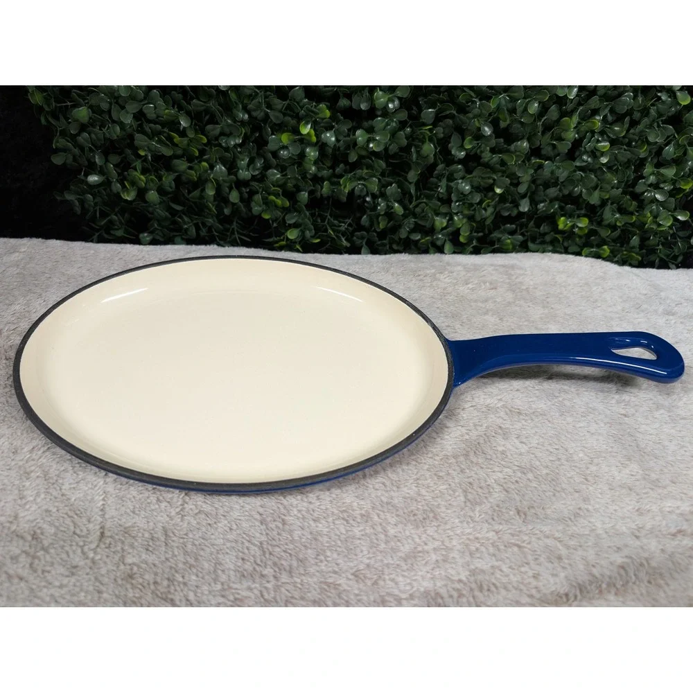 Rachael Ray Blue‎ Enameled Cast Iron Oval Griddle Pan Skillet Helper Handle