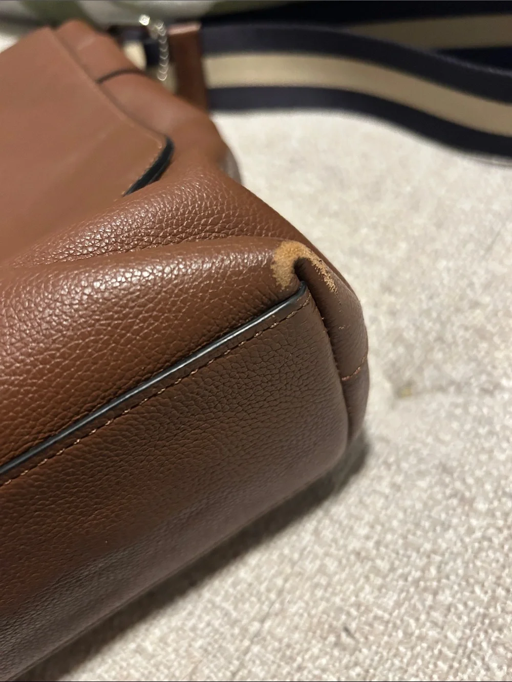Coach Brown Leather Messenger Bag with Striped Strap