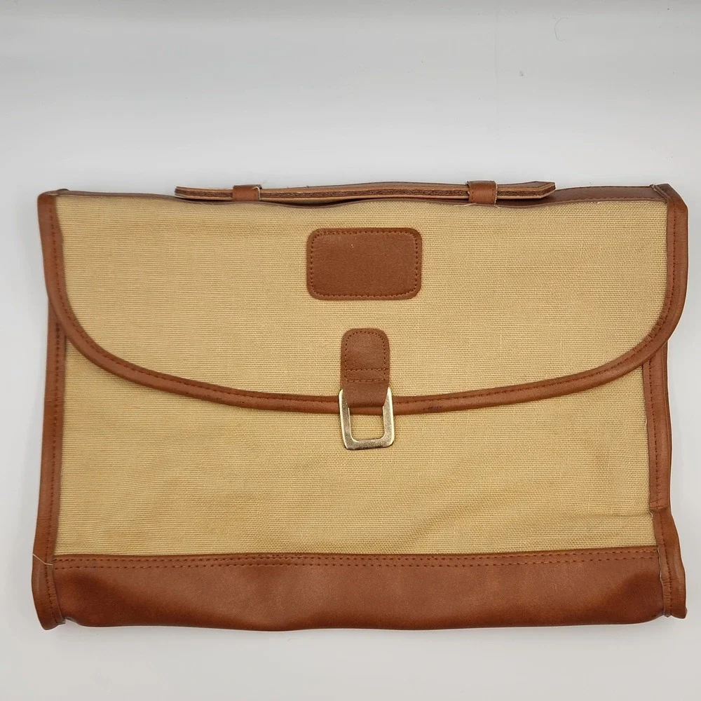 Vintage Charles Revson Attache Briefcase by Ultima II – Beige Brown Canvas‎