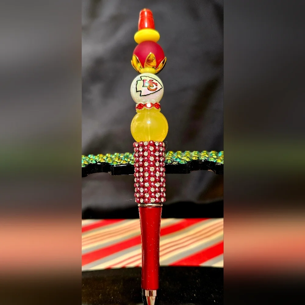 NFL Kansas City Chiefs Sparkly/Blingy Custom Created Super Fan Beaded Pen