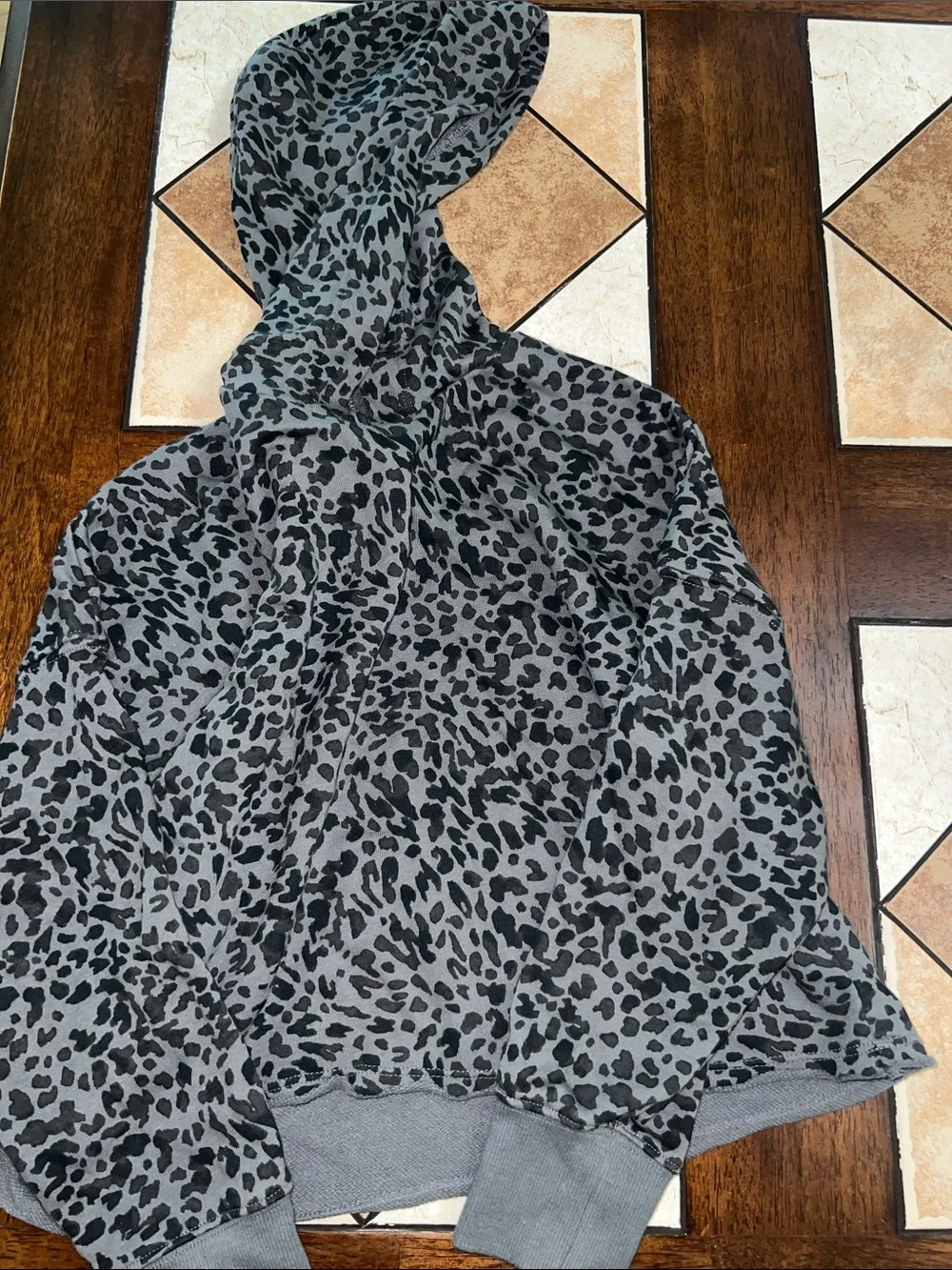 Old Navy Gray and Black Leopard Print Hoodie