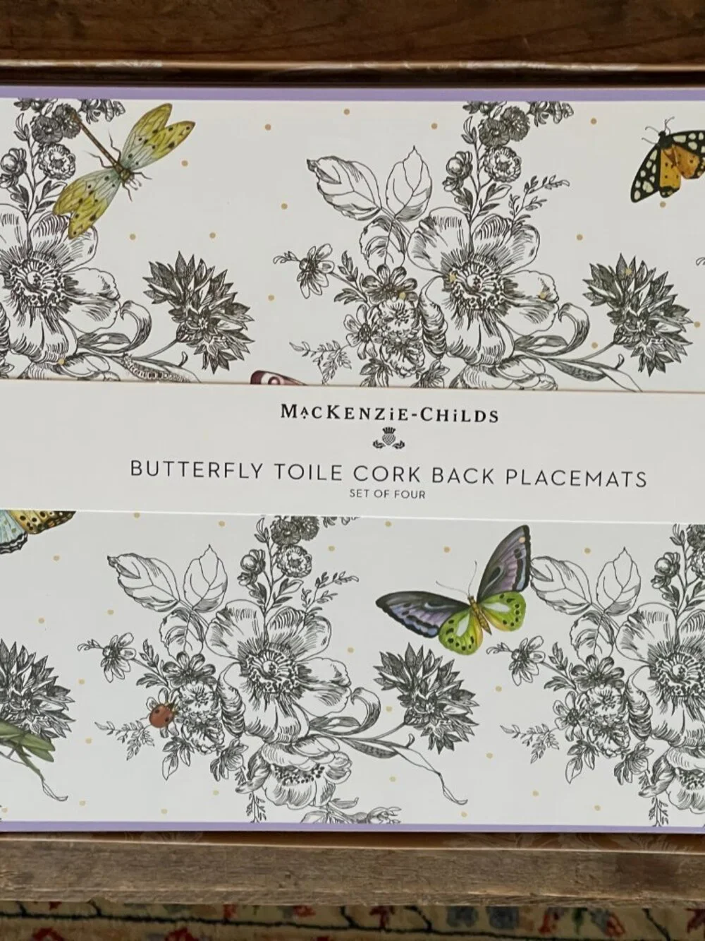 MacKenzie-Childs Butterfly Toile Placemat Set in White, Green, Yellow, Purple