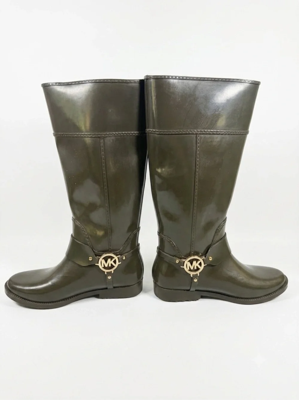 Michael Kors Olive Green/brown Rubber Rain Boots - Size 8