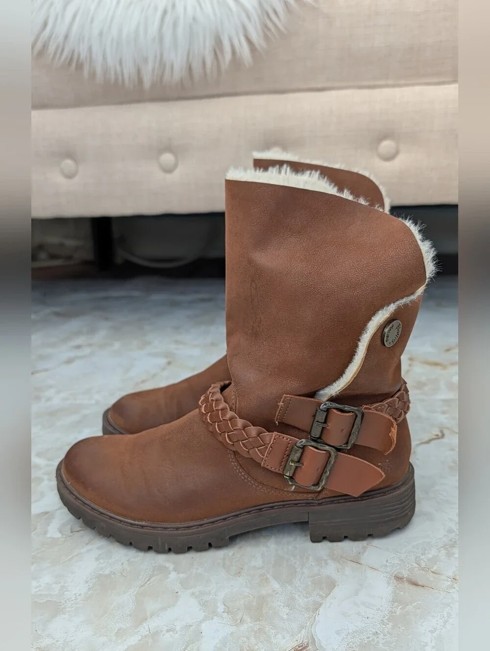 Blowfish Brown  Shearling-Lined Mid-Calf Zip Up Boots Sz 7.5