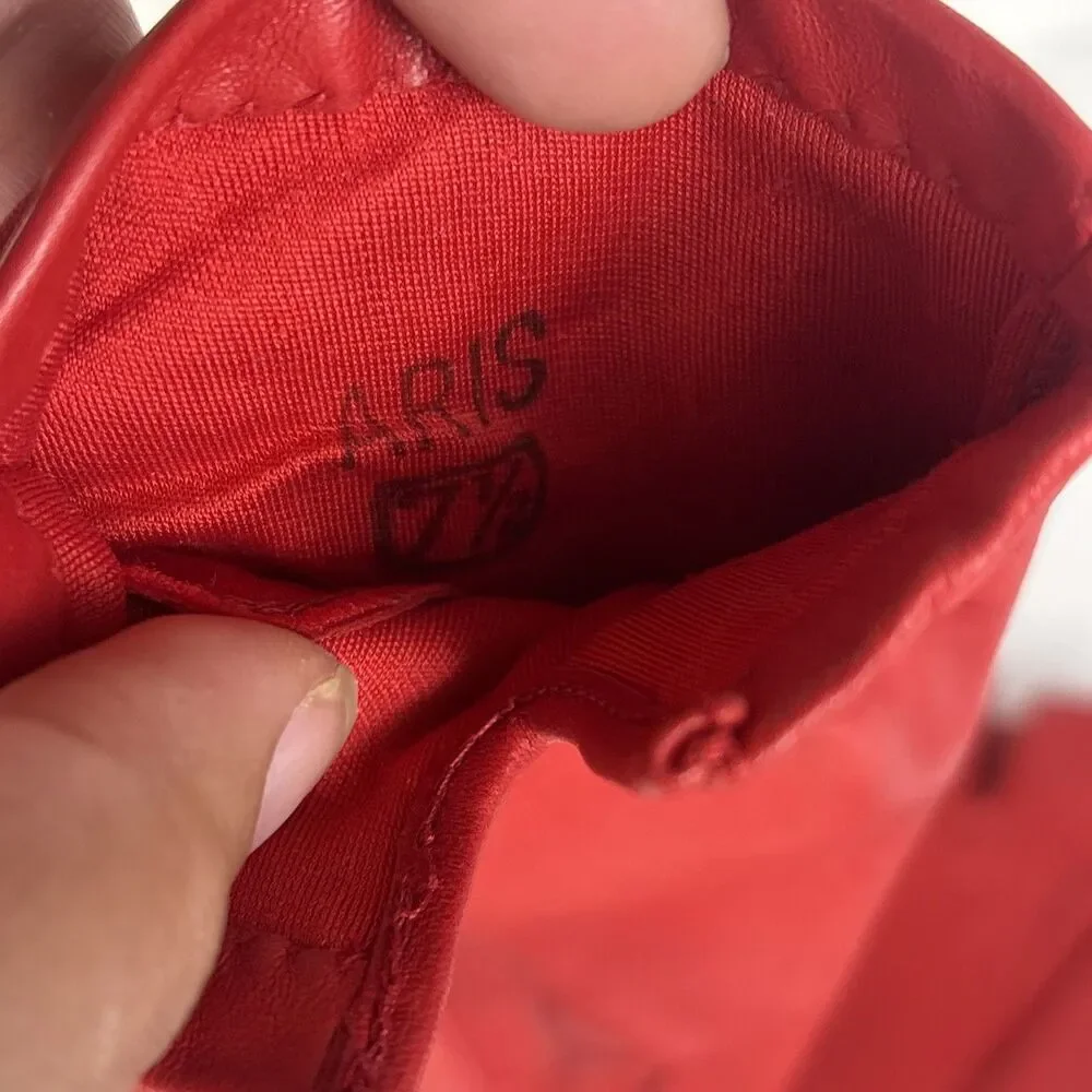 VTG Aris Women's Gloves Red Leather 100% Silk Lined Size 7 1/2 Wrist Length