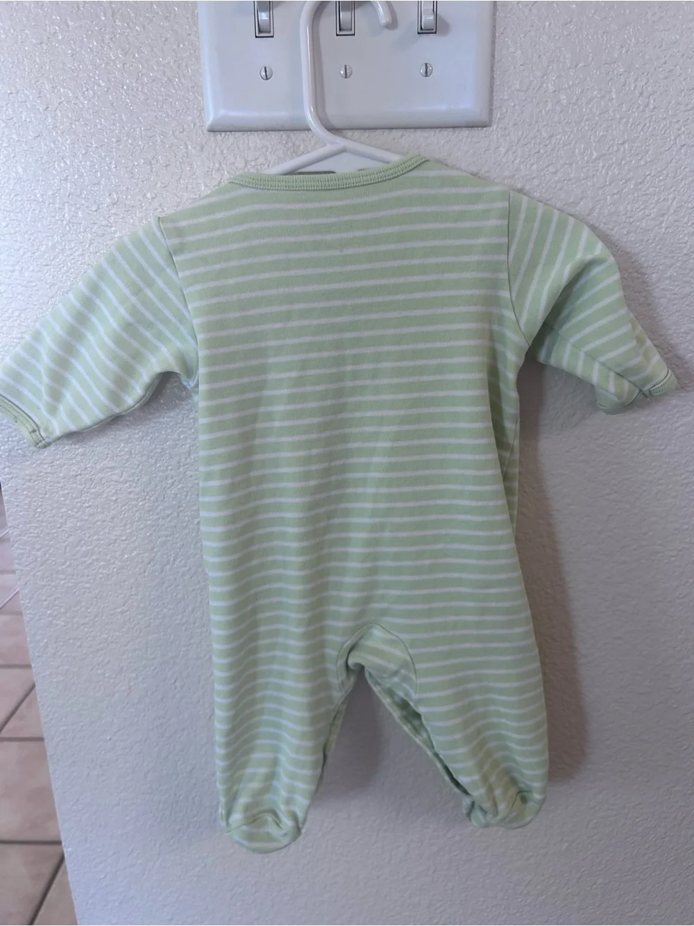Carter's Light Green & White Striped Turtle Footed One-Piece