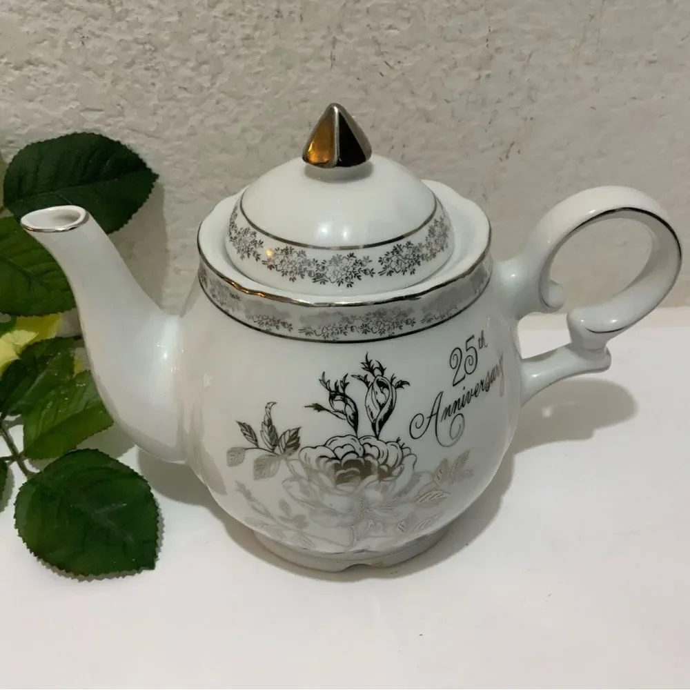 VTG Norcrest Fine 25th Anniversary Chatillon Fine Tea Pot China Silver Muscial