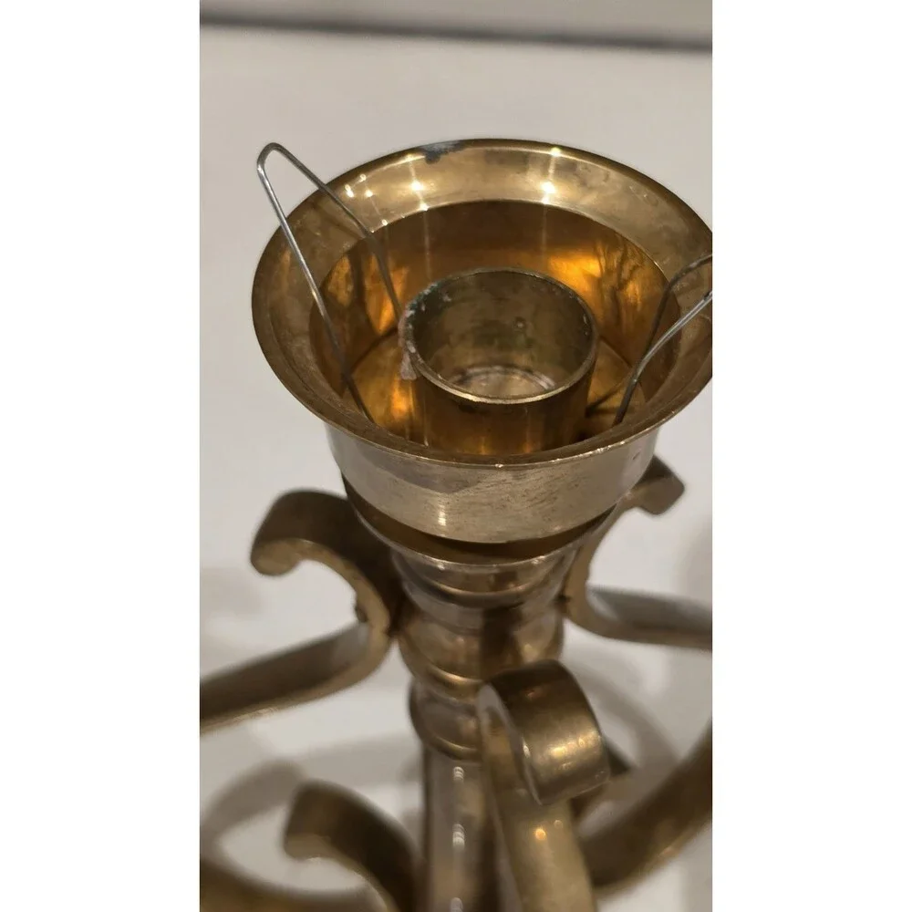 Vintage HEAVY Brass Tapered Candlestick Holder With 3 Scrolled Legs