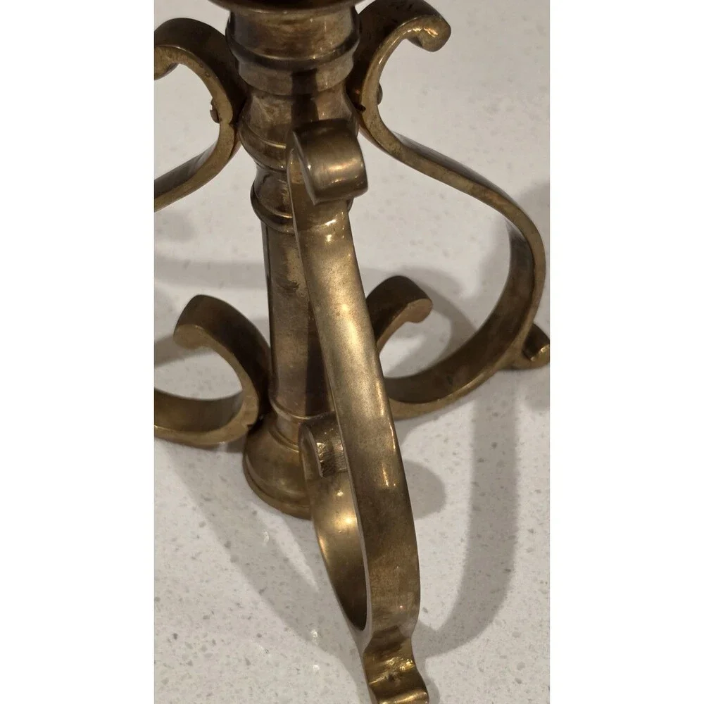 Vintage HEAVY Brass Tapered Candlestick Holder With 3 Scrolled Legs
