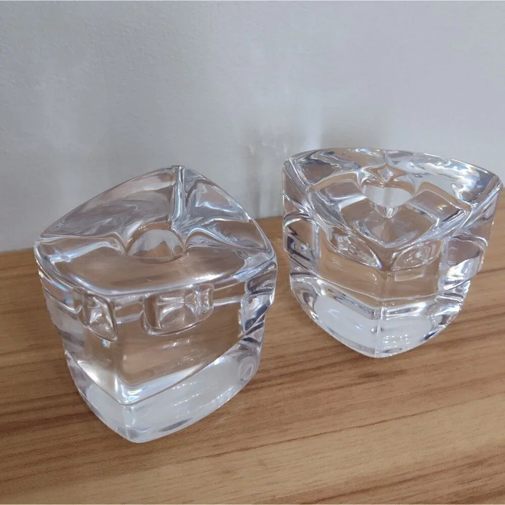 Set Of Orrefors Sweden Crystal Clear Glass Taper Candle Holders Geometric Cubes