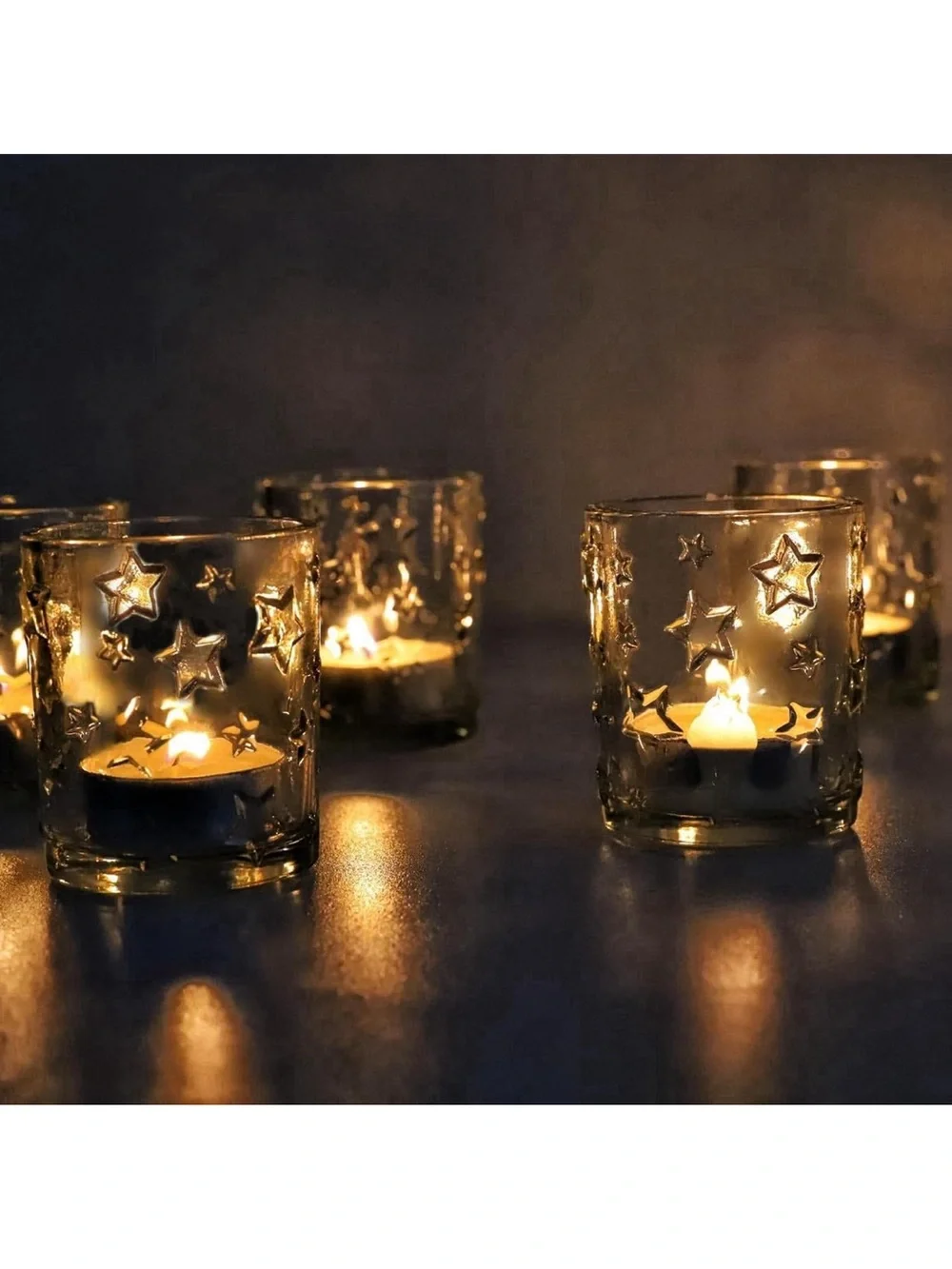 Clear Embossed Star Votive Candle Holders Set of 6