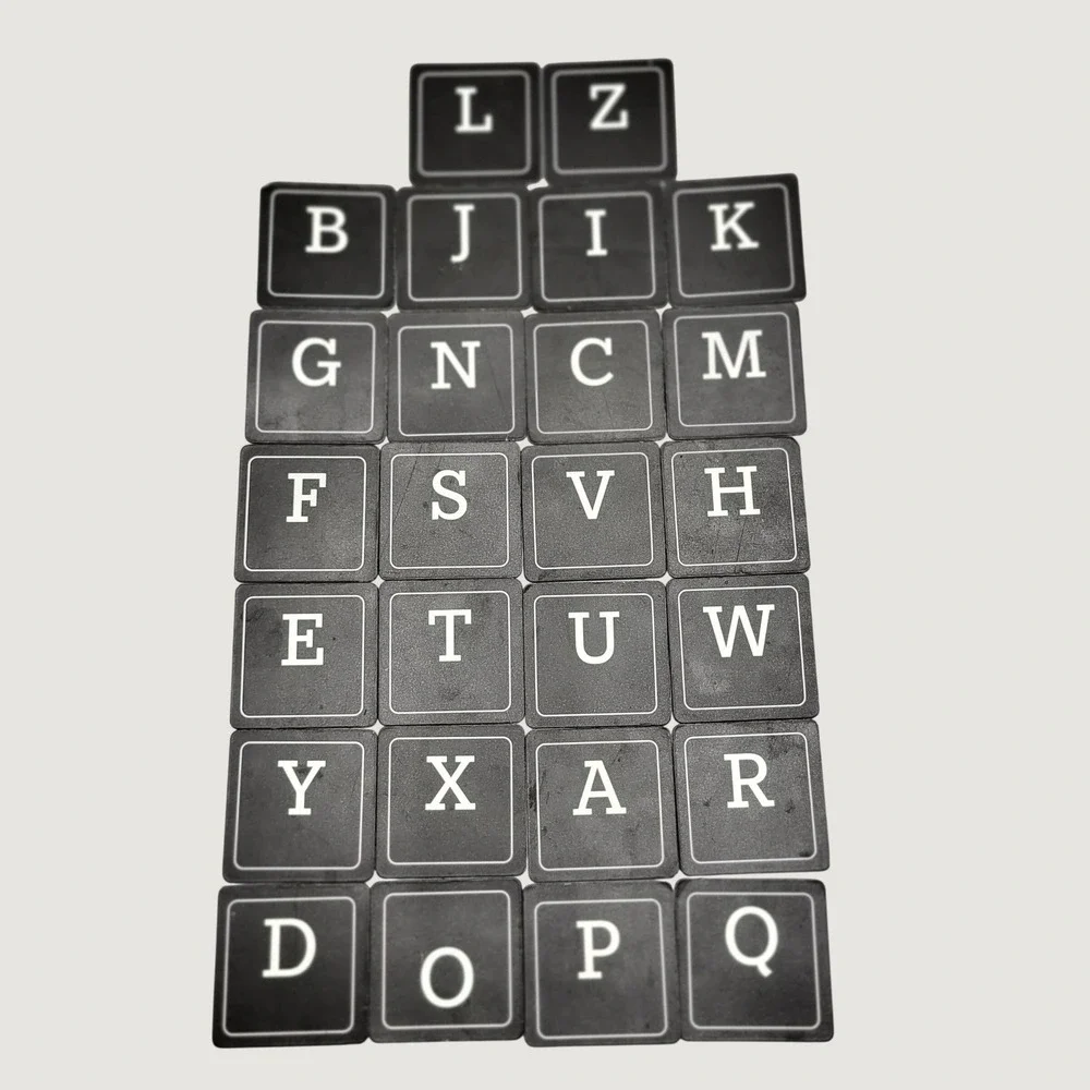 Alphabet Magnet Set 26pcs Square Letter Tiles Black White 2x2 in