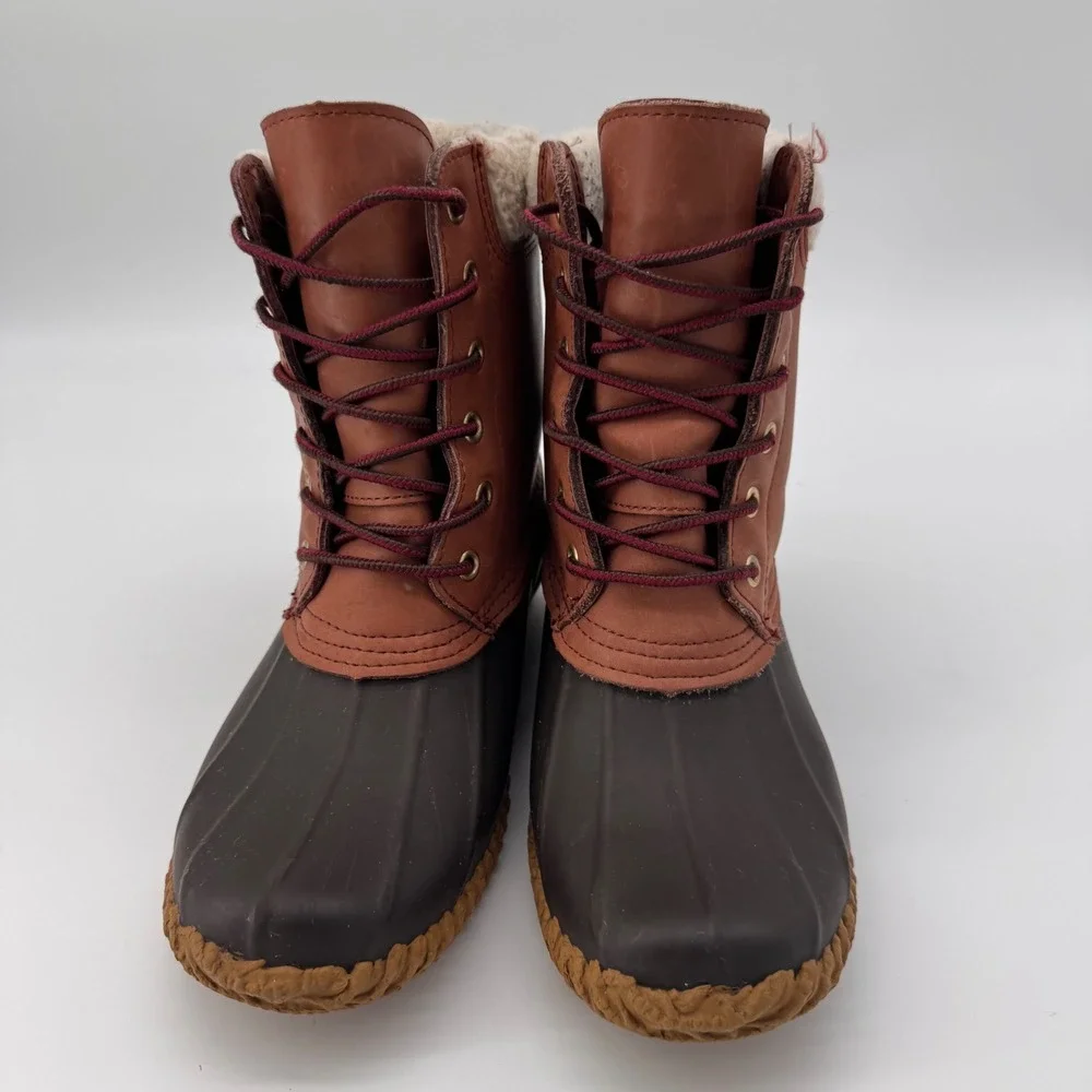 Tommy Hilfiger Women's TW Russel Duck Boots Fur Lined Leather Brown 6 Snow‎ Rain