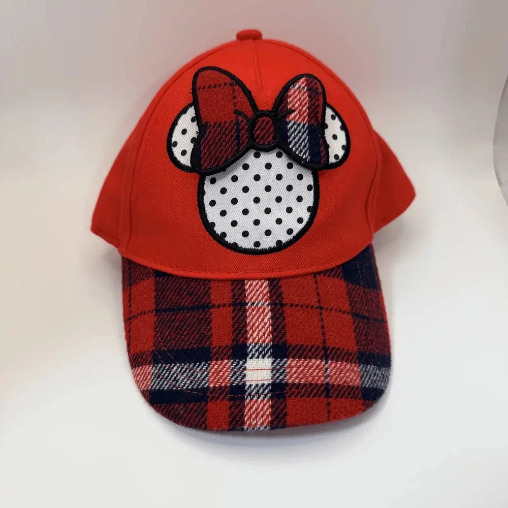 Disney Minnie Mouse Red Plaid Cap Adjustable Hat‎ Kids Fashion Headwear