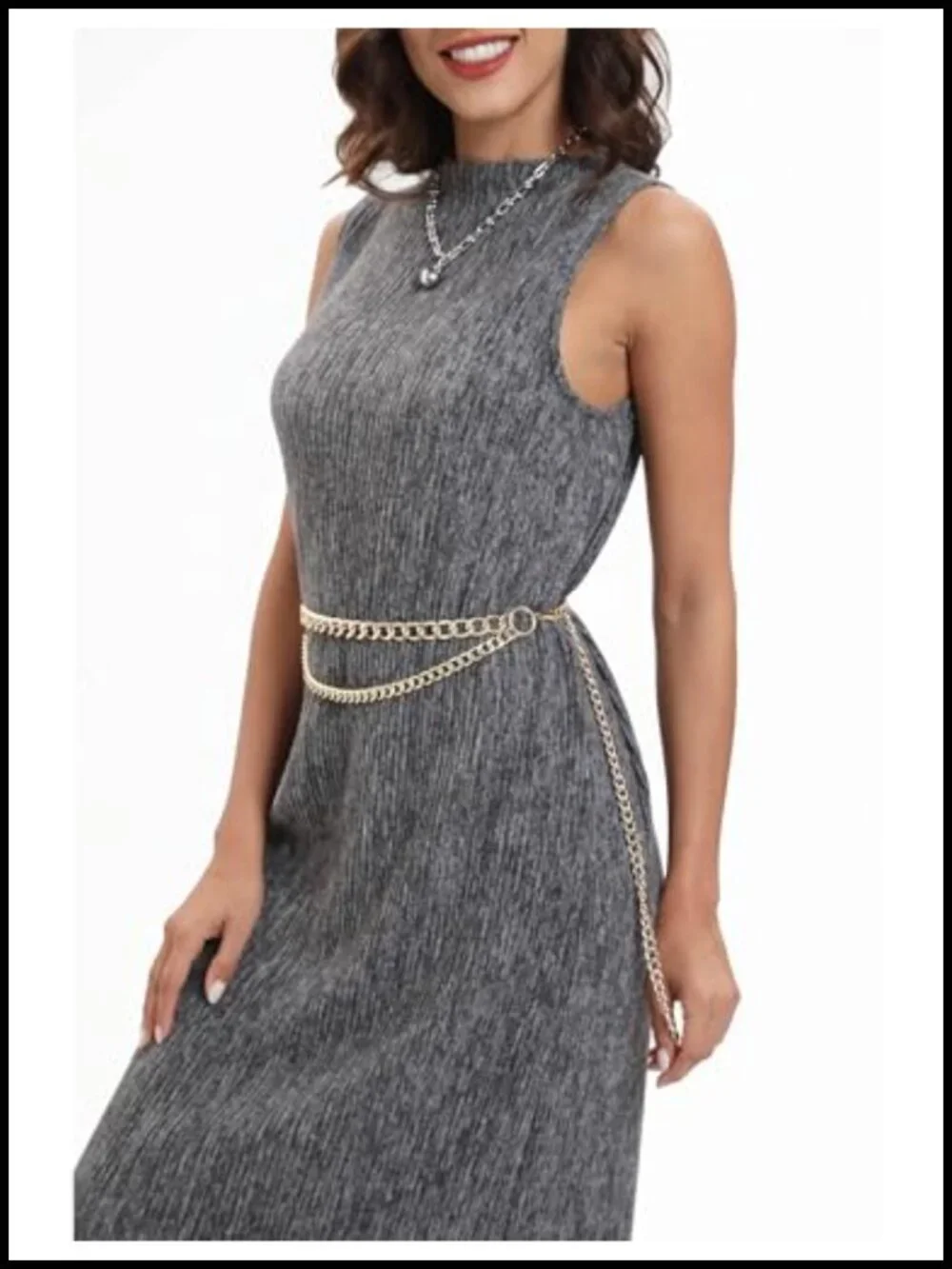 Gold Metal Link Dangling Waist Chain Belt for Dresses Pants Tunics