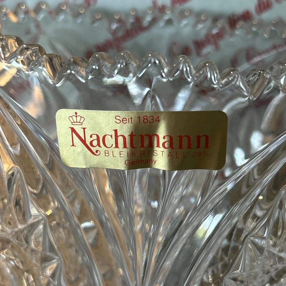 Vintage Nachtmann Bavarian Clear Crystal Vase Florenz New w/Original Box Navette