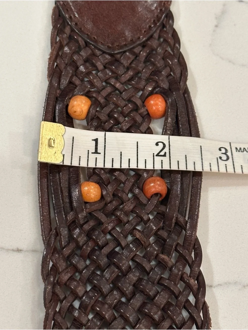 Unbranded Brown Wide Beaded Braided Leather Waist Belt Women M Hippie Boho Woven