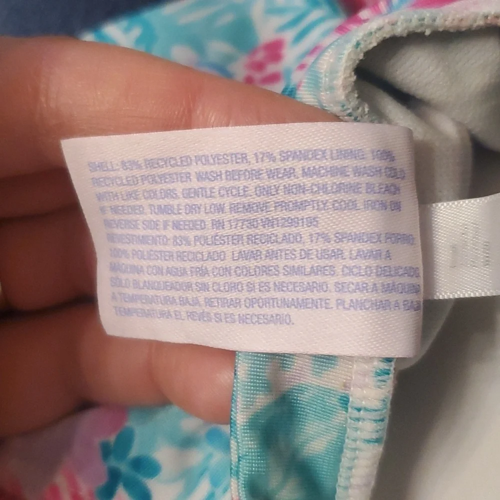 More Than Magic One‎ Piece Aqua and Pink Leaves Zip Up Swimsuit Size Girls 7-8