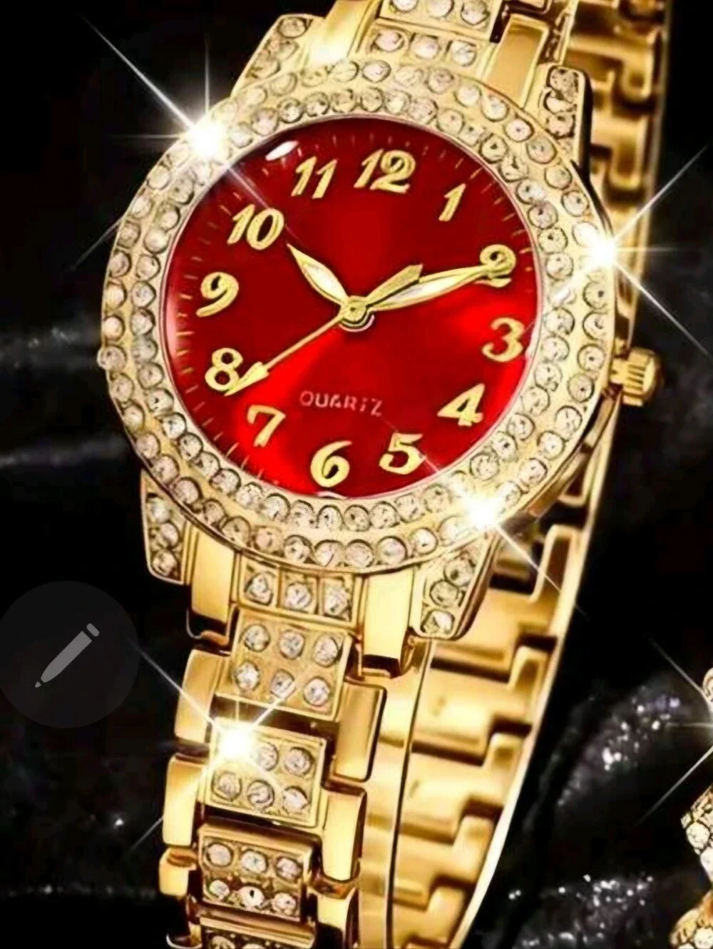 Ladies  Elegant Crystal Bling Gold Vermeil  Fashion Quartz Watch Bracelet Set