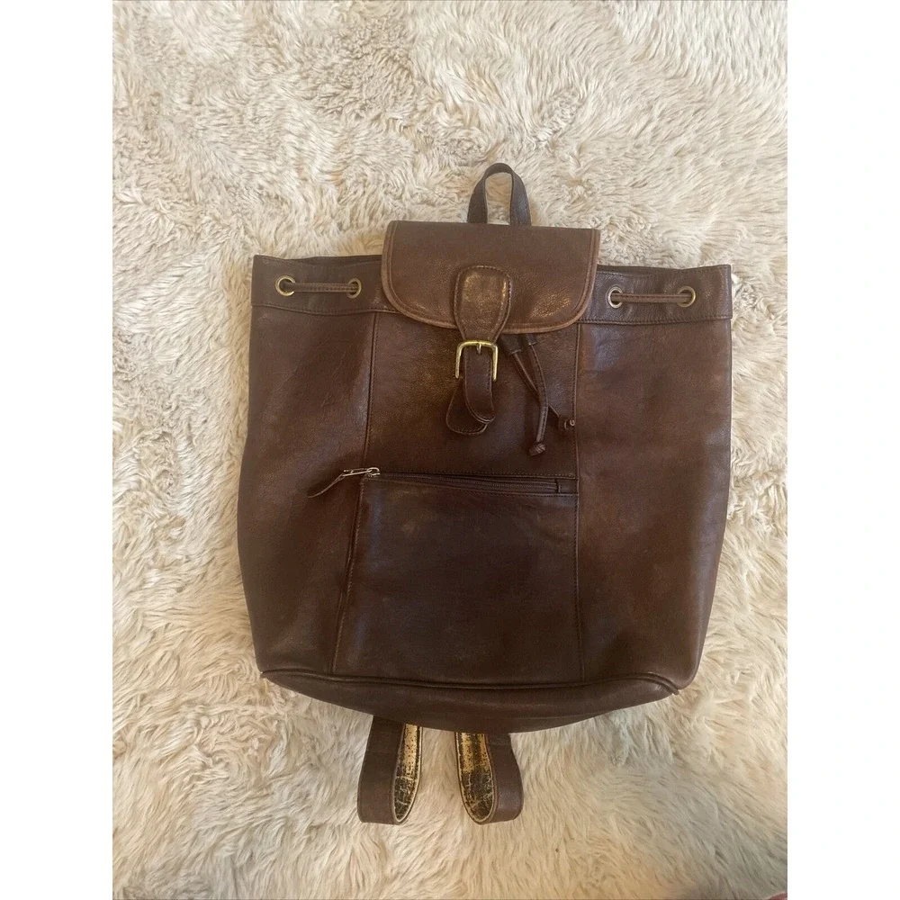 Boulder Ridge‎ Leather Flap Backpack Brown Patina Brass Hardware