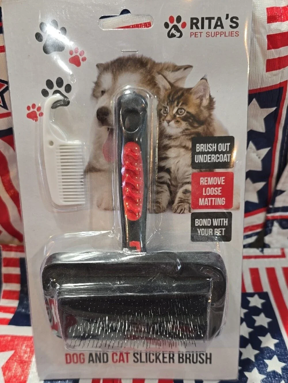 RITA'S Pet Supplies Dog and Cat Slicker Brush - Black with Red Accent