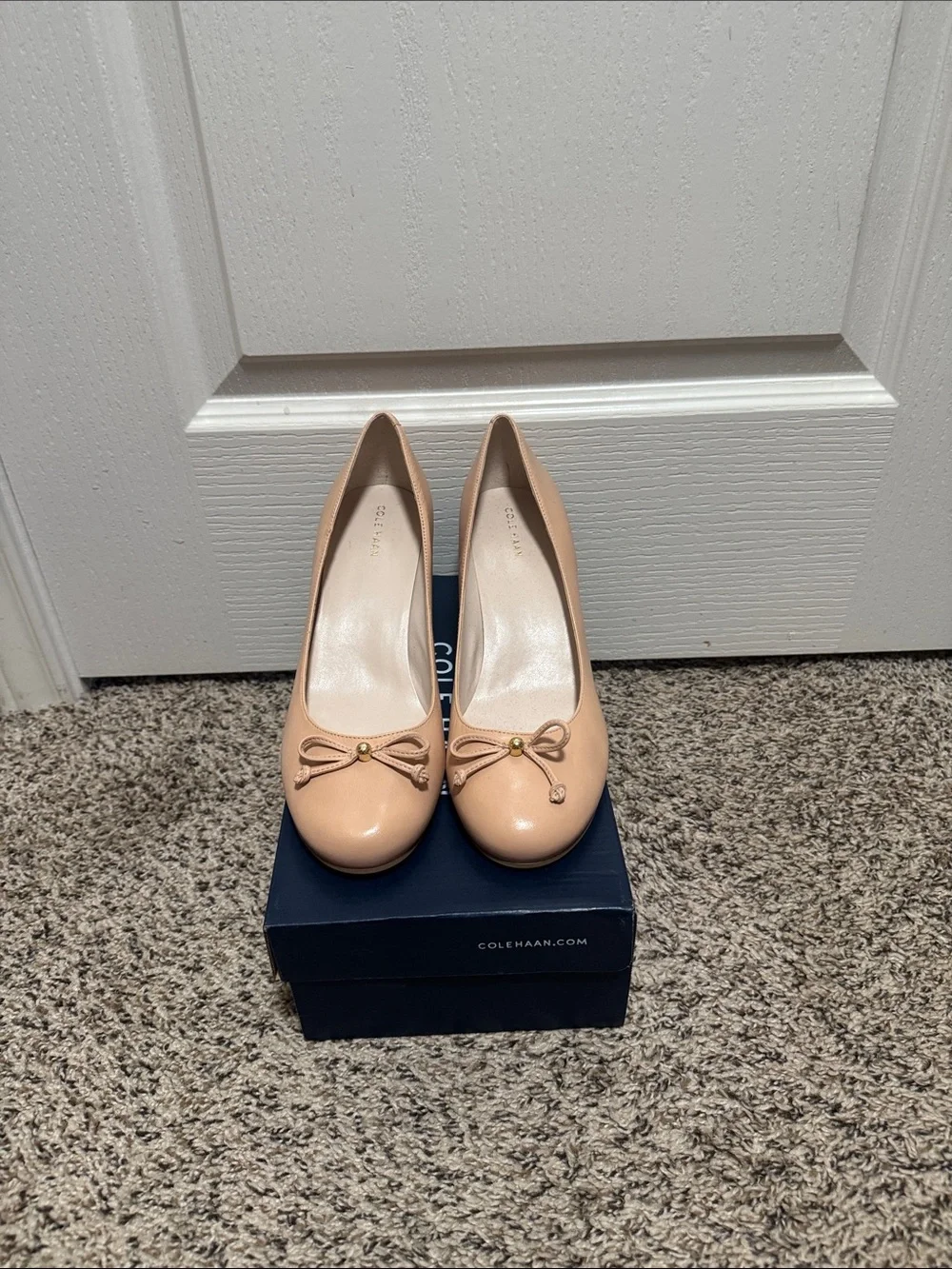Cole Haan Nude Tan Wedge Pumps with Bow Accent