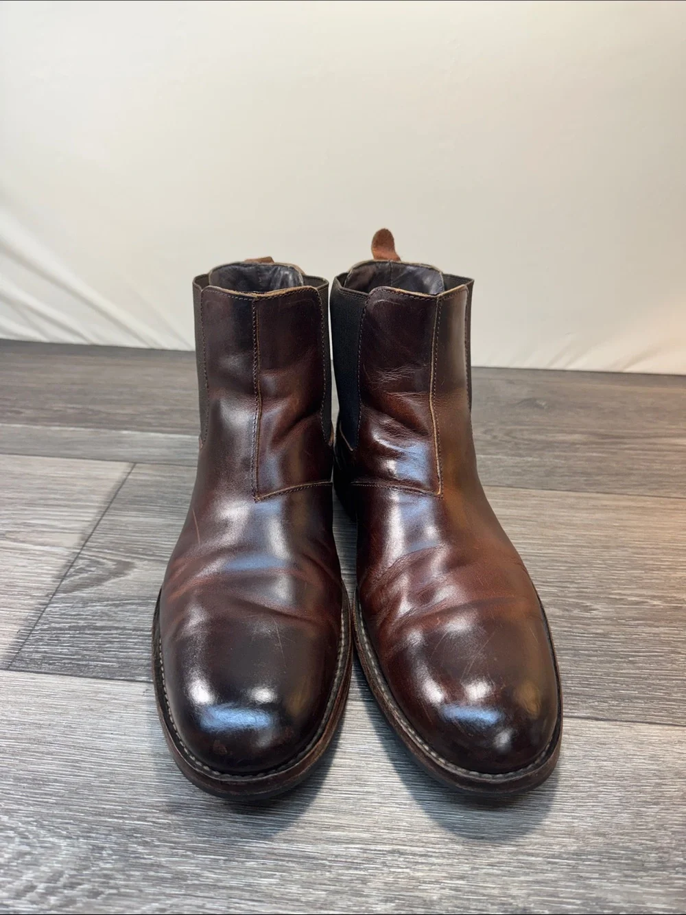 Men's Brown Leather Chelsea Boots Sz 9 (h42)