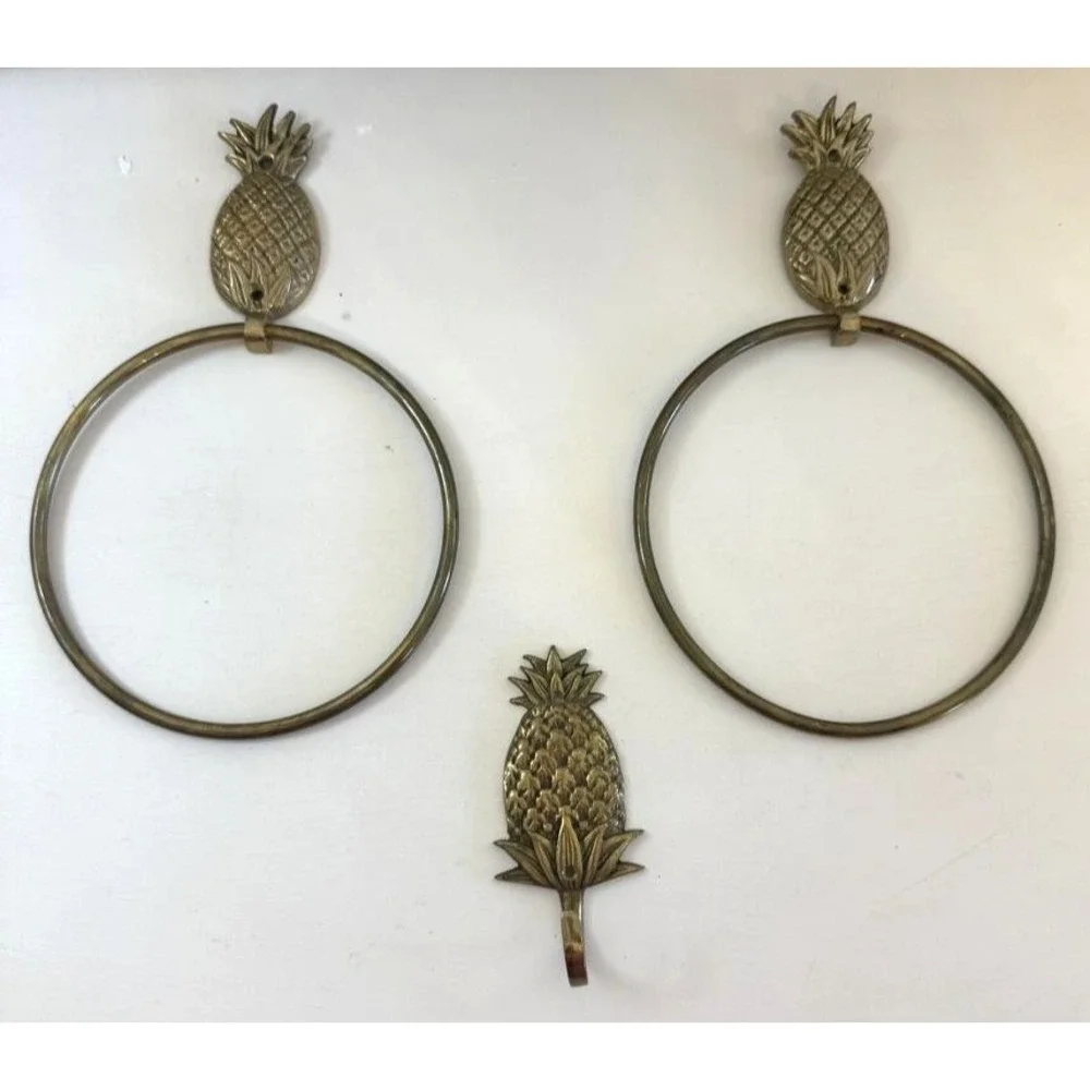 Brass Pineapple Towel Rings Wall Hook Tropical Bath Decor Set‎ Of 3 Taiwan