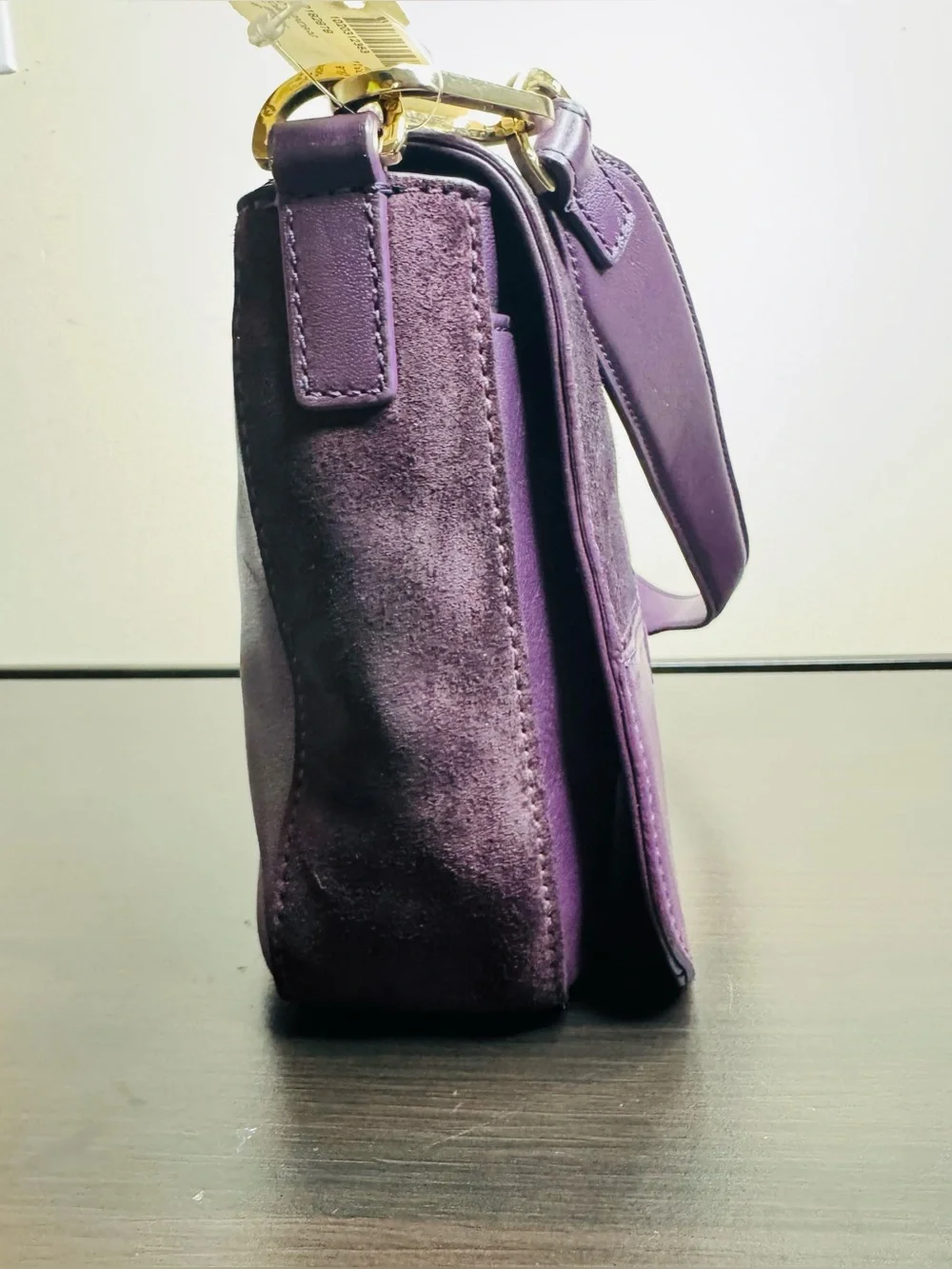 Tory Burch Natalie Patchwork Purple suede Colorblock Leather Shoulder Bag