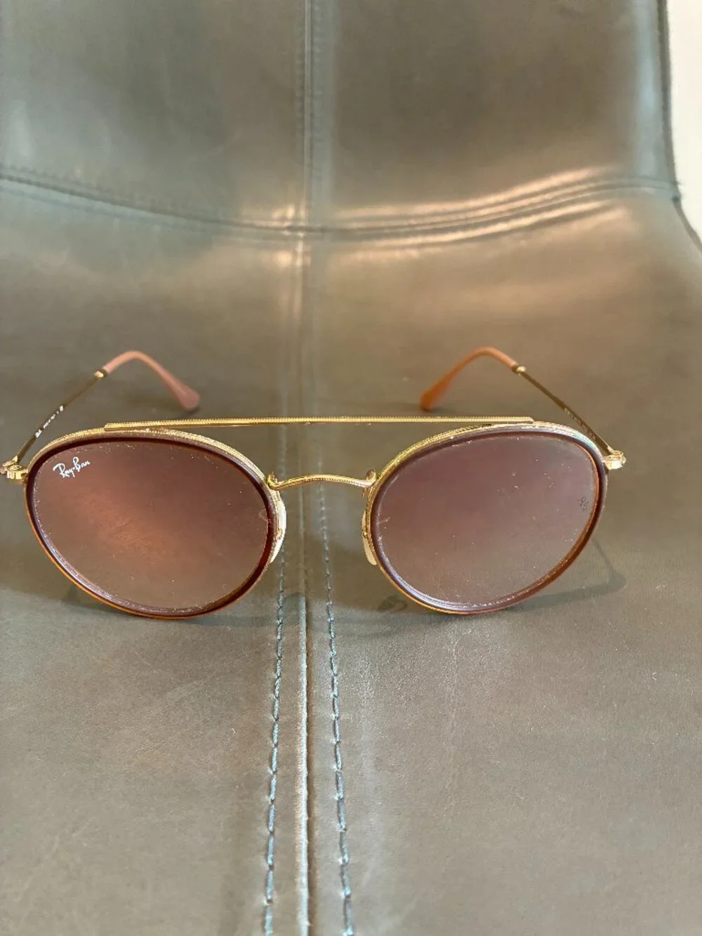 Ray Ban Round Double Bridge Sunglasses (Gold Frame)
