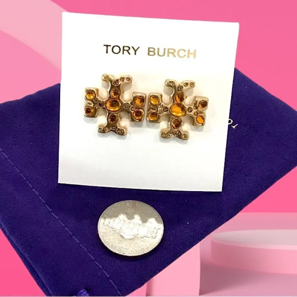 TORY BURCH ROXANNE STUD GOLD TONE VINTAGE EARRINGS